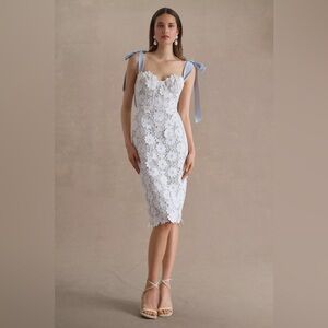 Watters Ambrosia Bow-Strap Lace Midi Dress